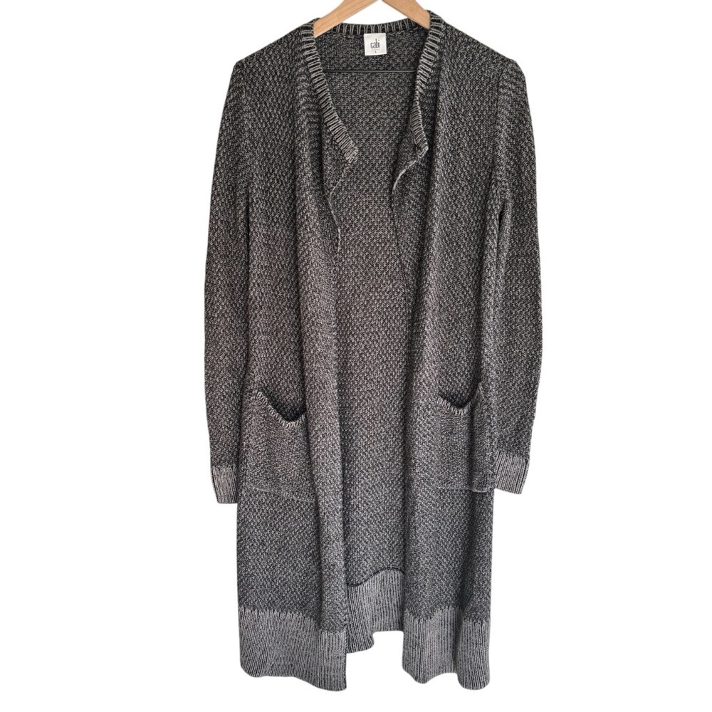 CAbi Lara Duster Knit Cardigan Sweater Size S Gray Open Front Casual Cozy